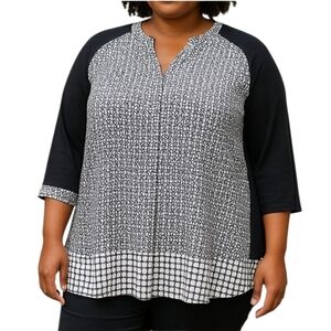 Cato NWT Black and White Patterned Blouse Women's Size XL 18/20W